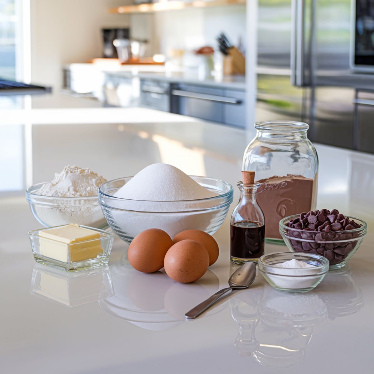 a kitchen counter with Cream cheese brownies recipe ingredients on it.