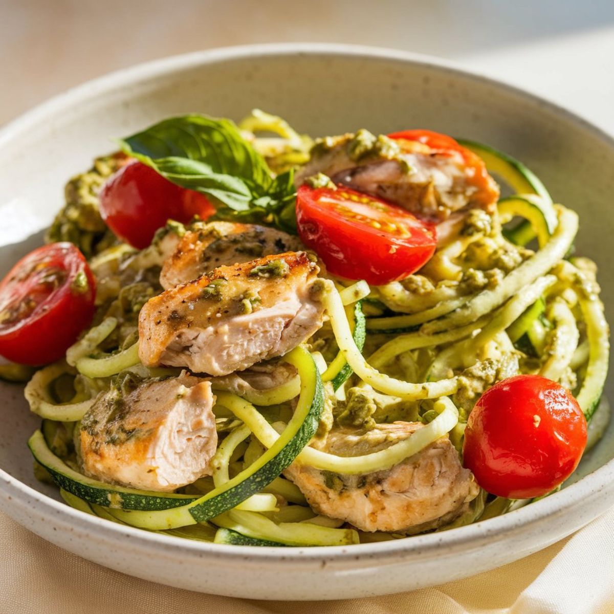 Zucchini Noodles with Pesto and Chicken