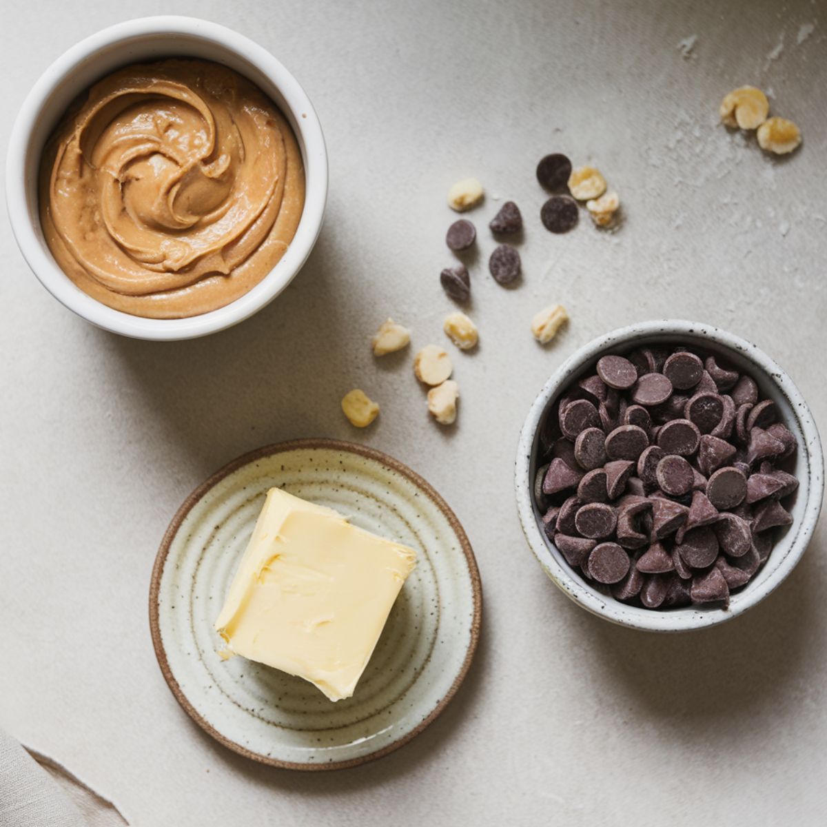 Ingredients of Peanut Butter Bars arranged on a clean surface.