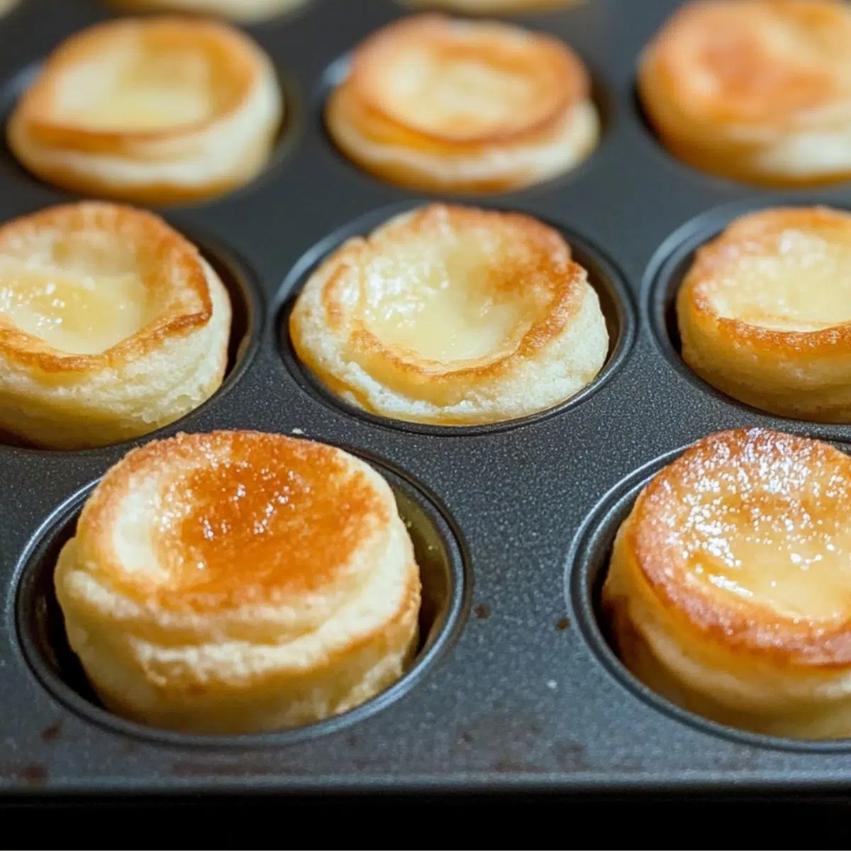 Mini muffin tin with pancake poppers baking