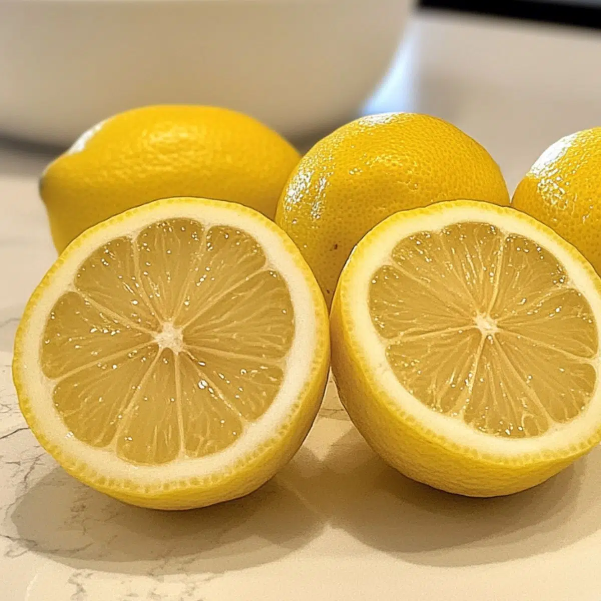 Preparing lemons by rolling and cutting on a white countertop