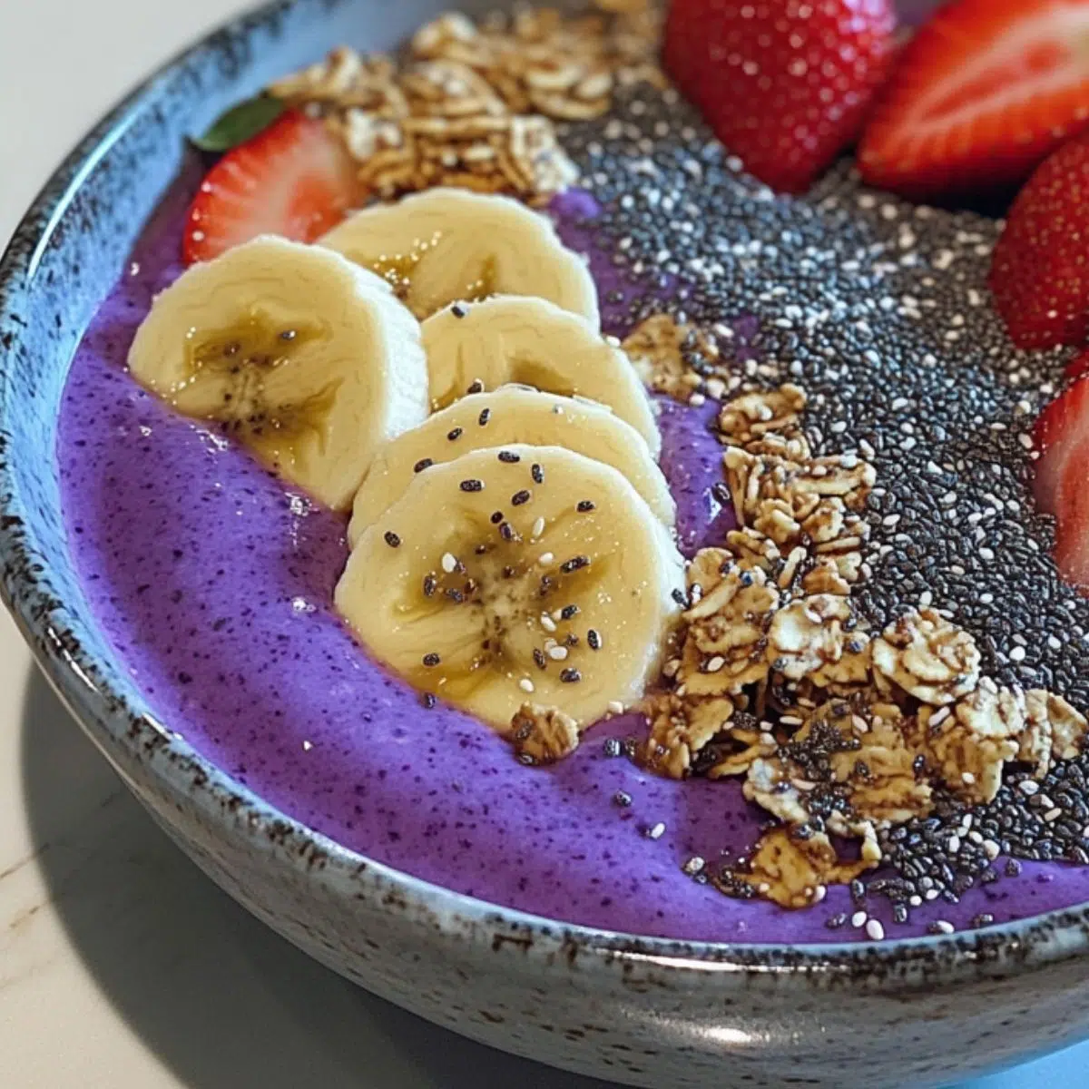 Toppings being added to a smoothie bowl