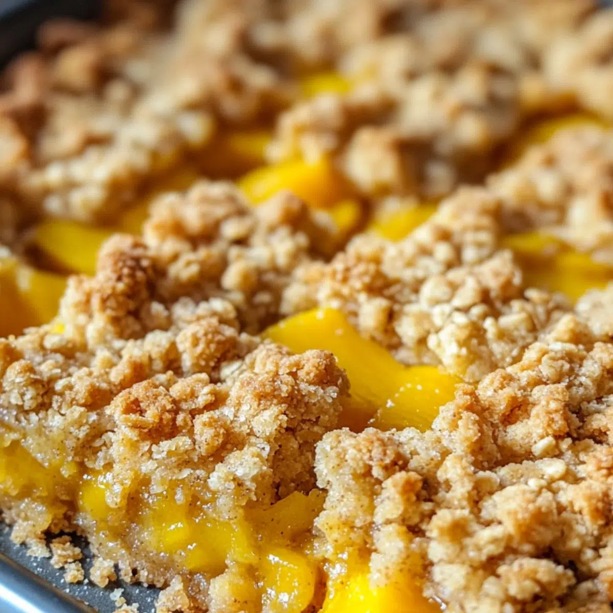 Freshly baked mango crumble bars cooling in the pan