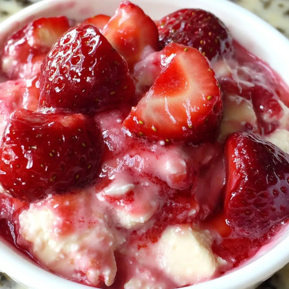 Strawberry cheesecake dip in a bowl ready for chilling