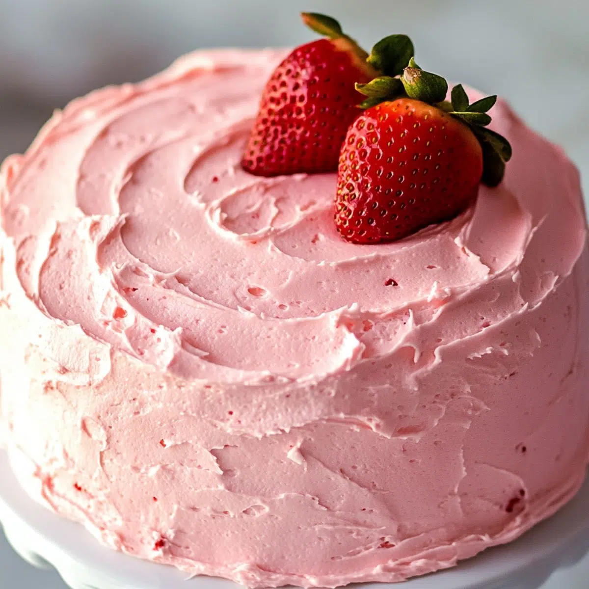 Homemade strawberry cloud cake topped with sliced strawberries