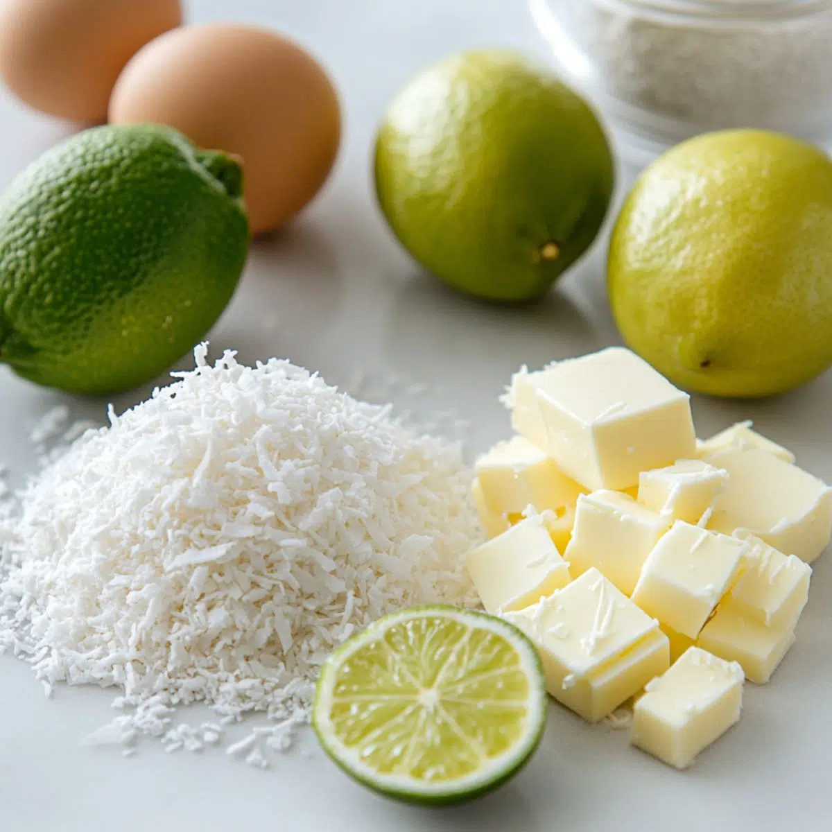 Coconut lime cookie ingredients laid out on a counter