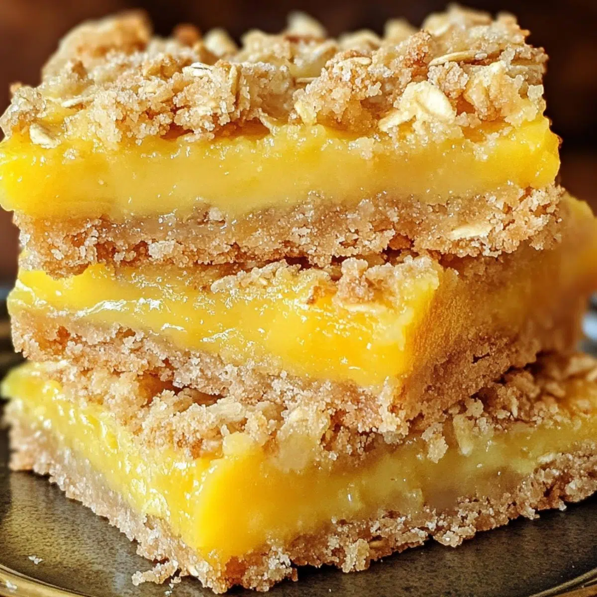 Homemade oatmeal mango crumble bars , shot from above on a white counter