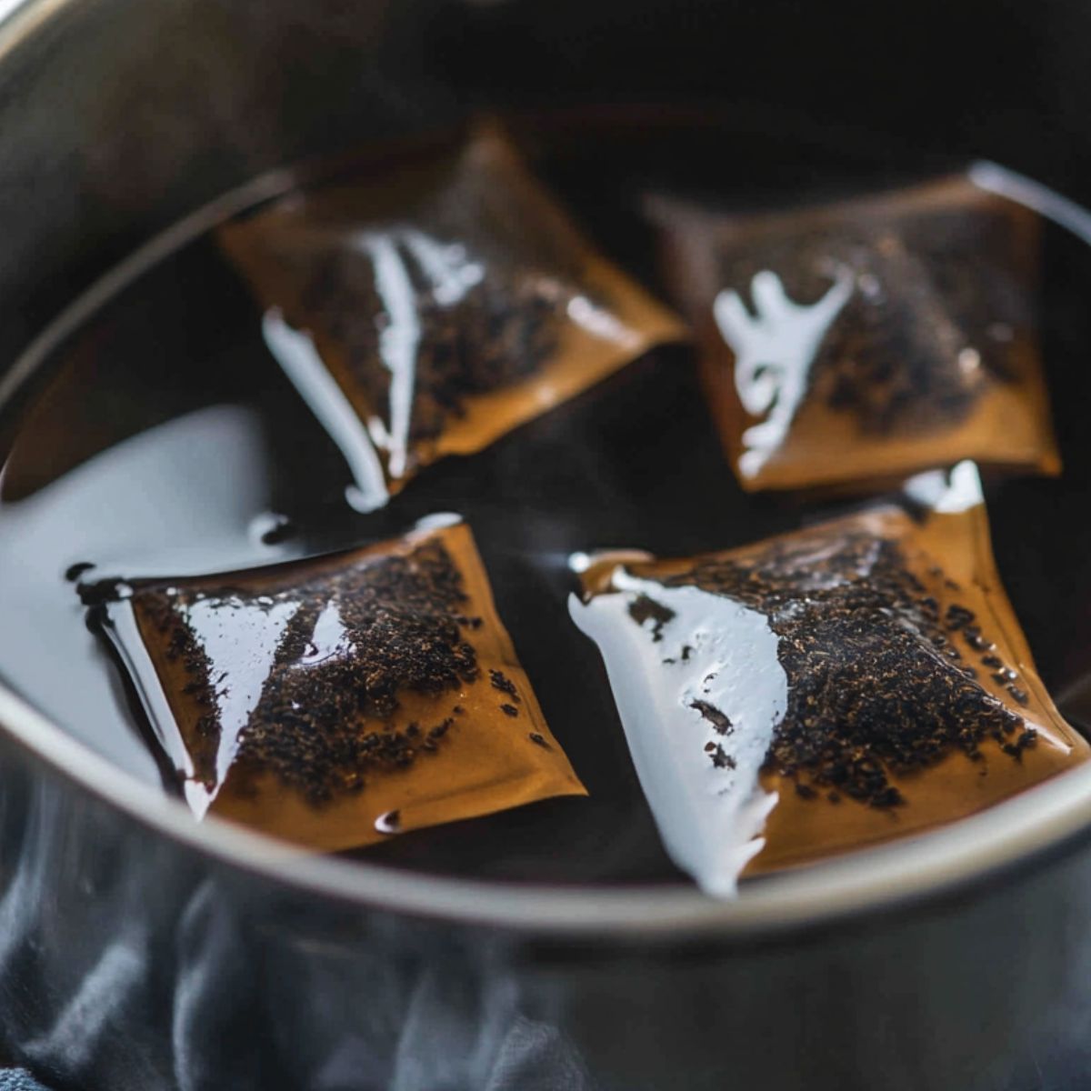 Black tea steeping in a saucepan on the stove