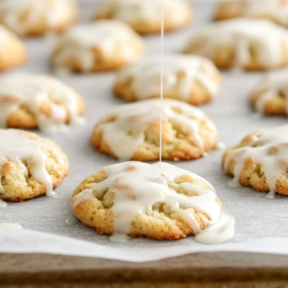  Lime glaze being drizzled over cookies