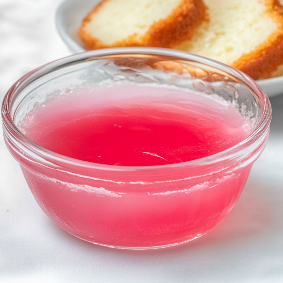 Sliced angel food cake and gelatin cooling in a bowl