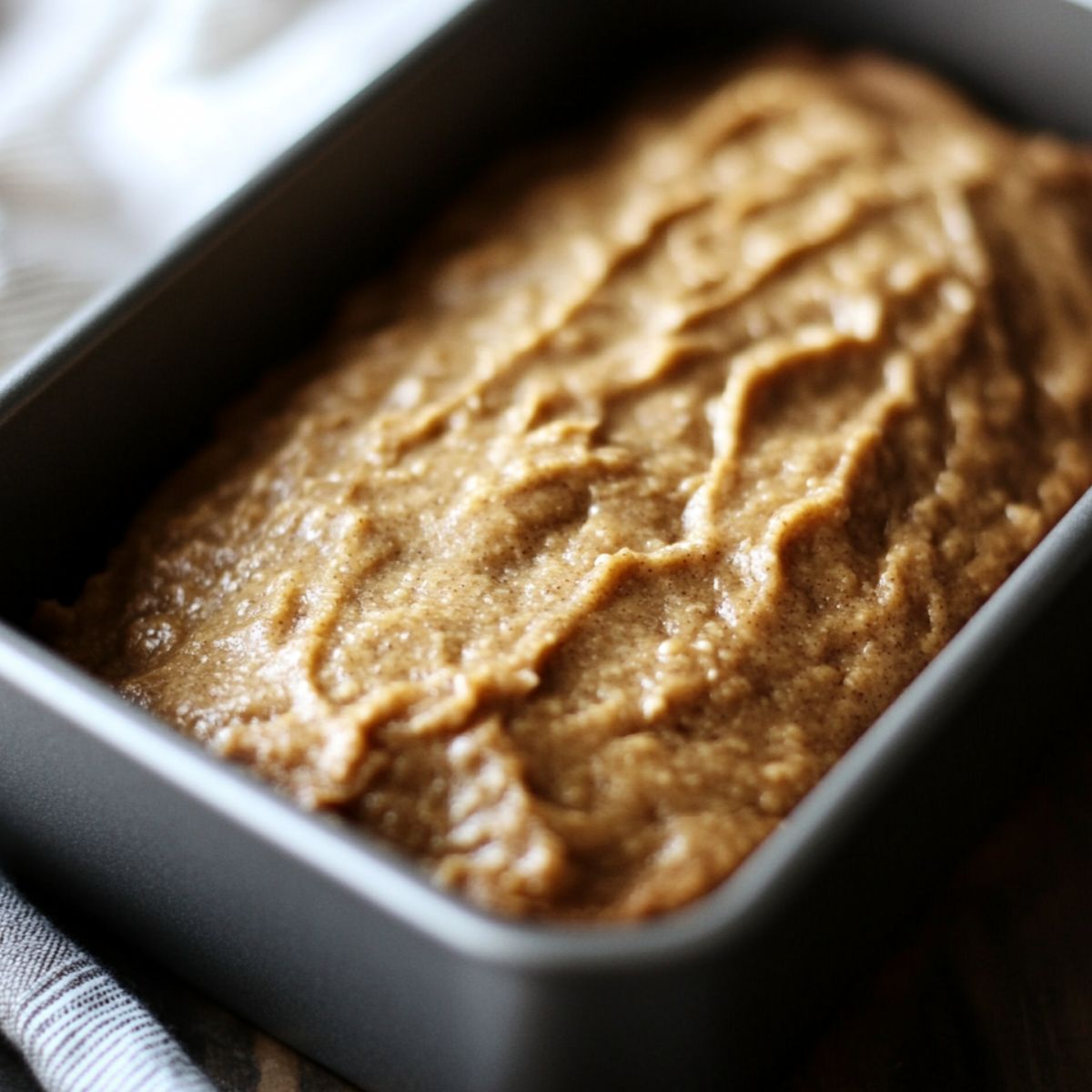 Placing the banana bread batter into the oven for baking, with a cozy, lived-in kitchen atmosphere.