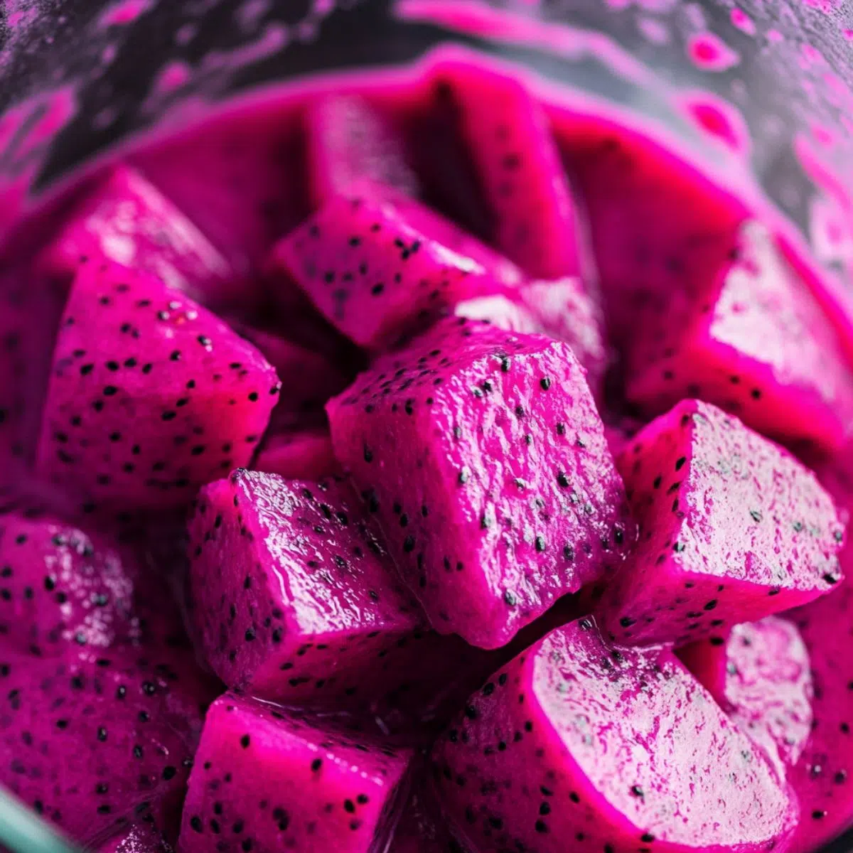 Blended dragonfruit and simple syrup in preparation