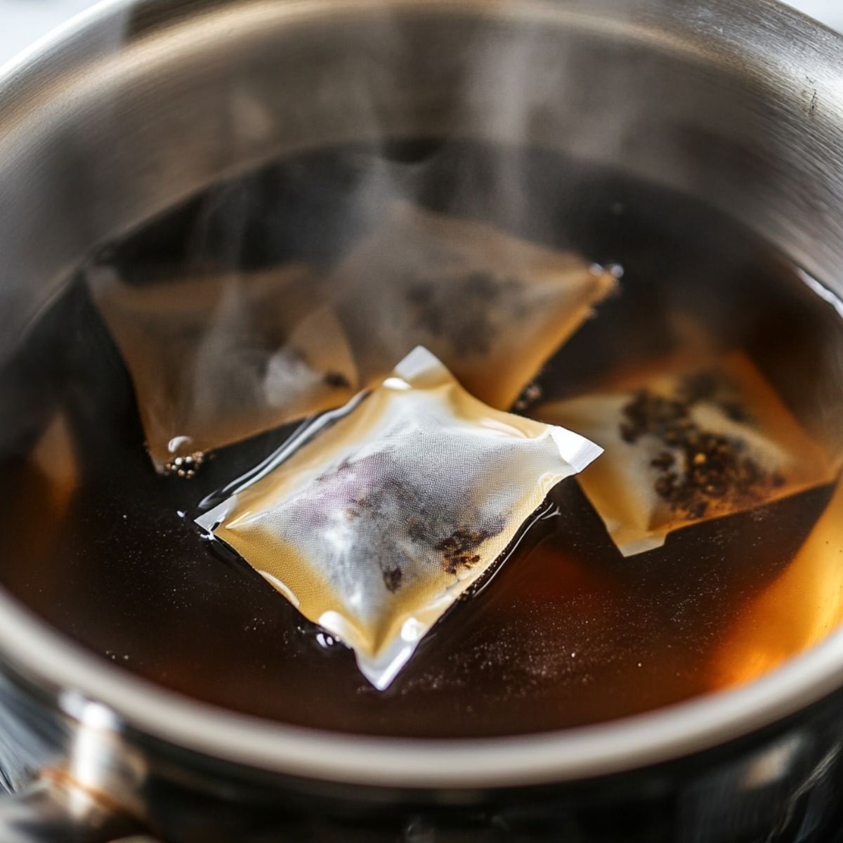 Black tea brewing in a pot for the iced tea base.
