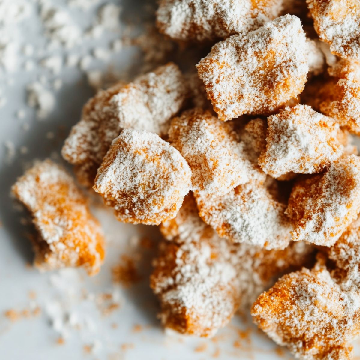 Chicken being double-coated in seasoned flour for extra crunch