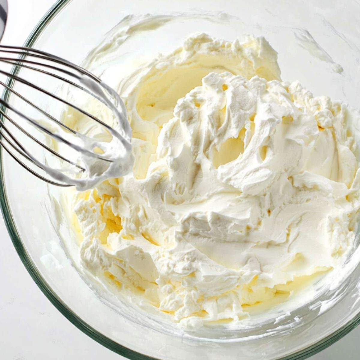 Cream cheese being beaten in a bowl 