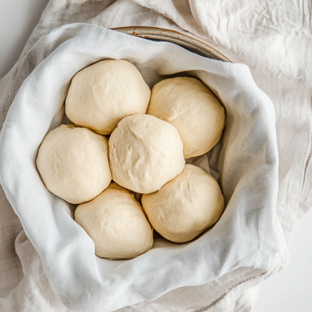Shaped garlic rolls resting in a baking pan after dough rise