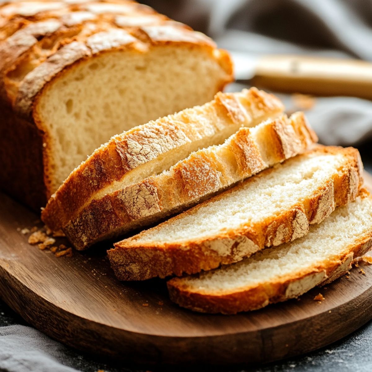  Freshly baked 3 ingredient banana bread sliced and ready to enjoy, surrounded by a cozy kitchen setting.