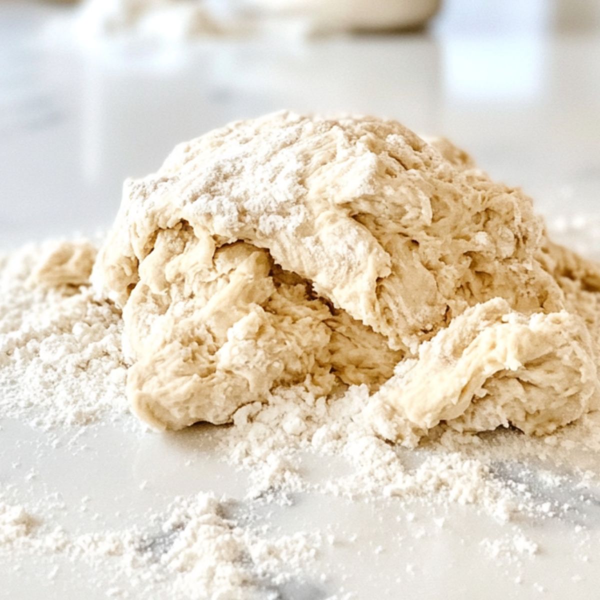 garlic bread dough on a floured white kitchen counter