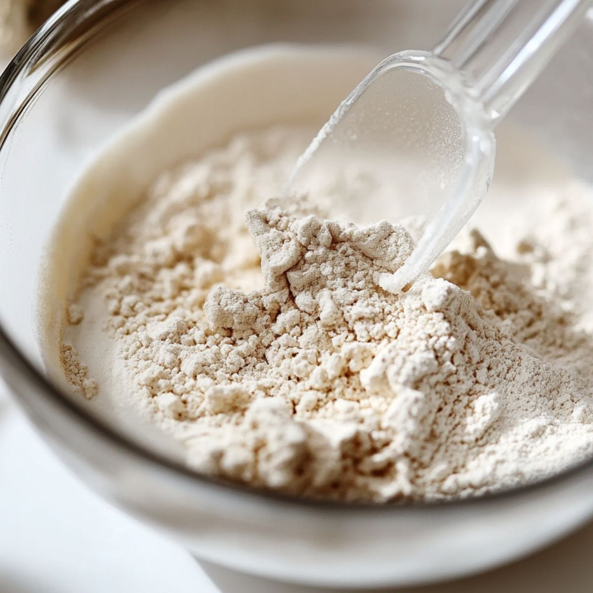 Mixing taro powder with a splash of milk in a small bowl

