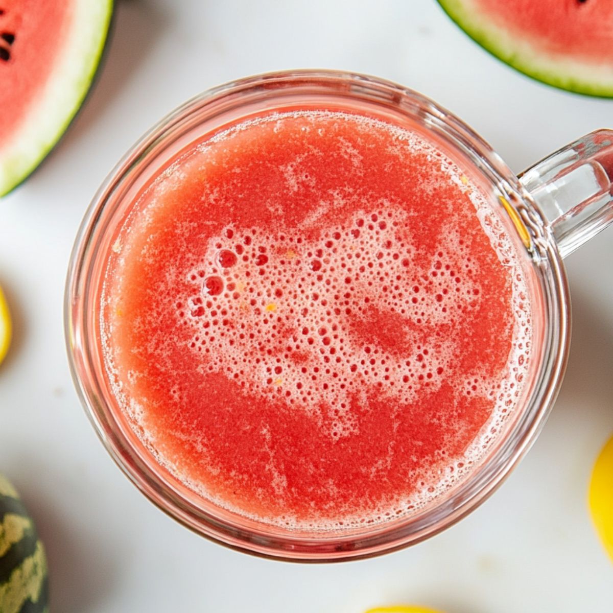  watermelon juice being combined in a pitcher