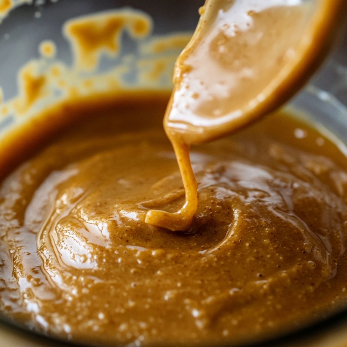 Wet ingredients for protein cookies in a mixing bowl being stirred