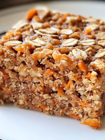 Homemade oatmeal carrot cake slice on a ceramic plate