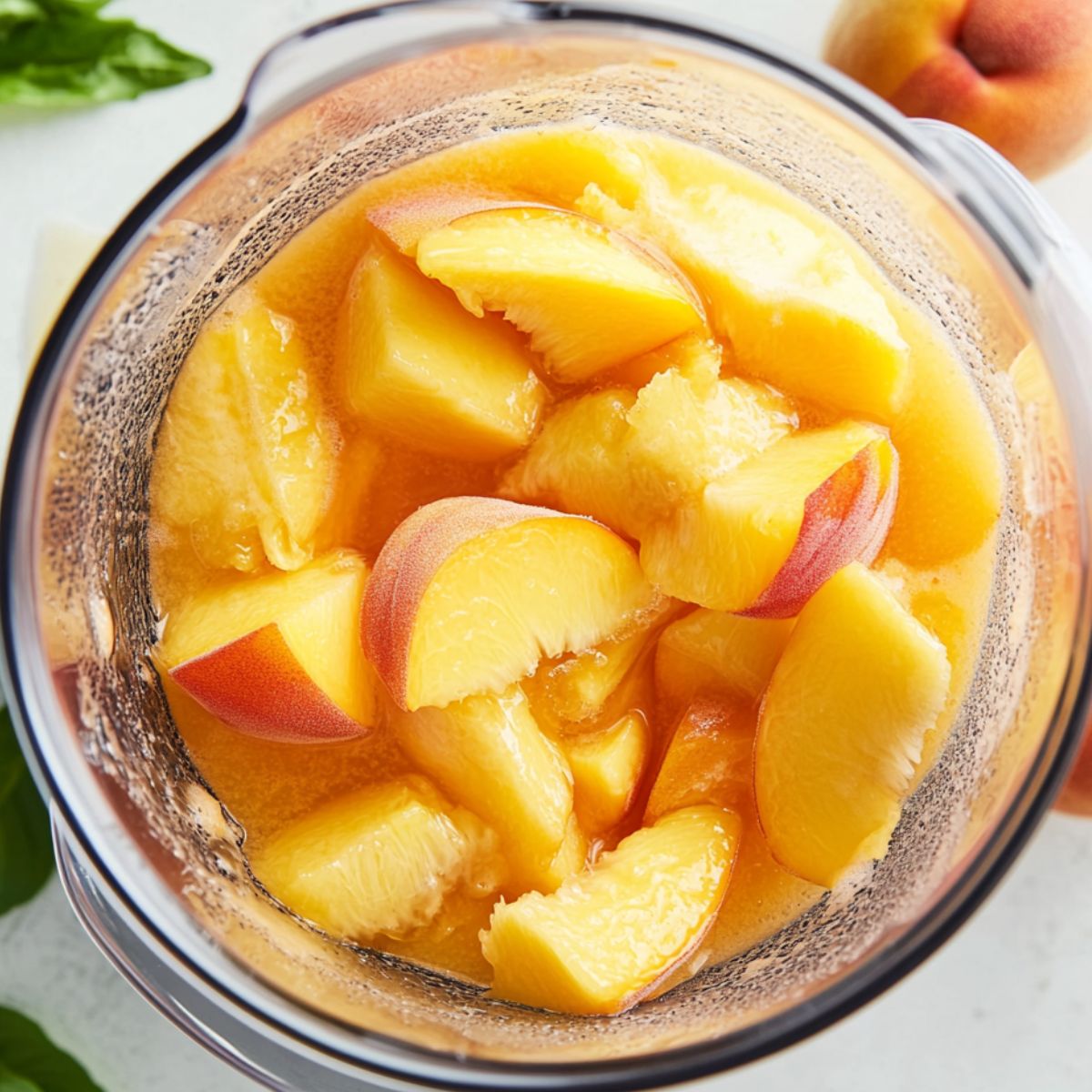Fresh peaches and nectar being blended for the peach infusion.