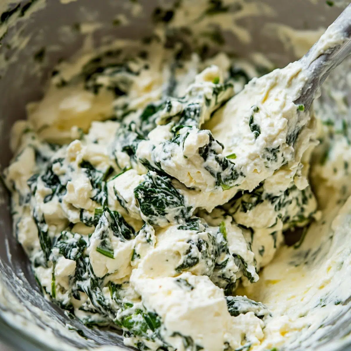 Mixing spinach and ricotta filling
