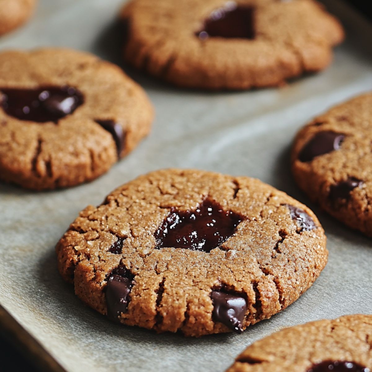Protein cookies baking in oven, edges slightly golden