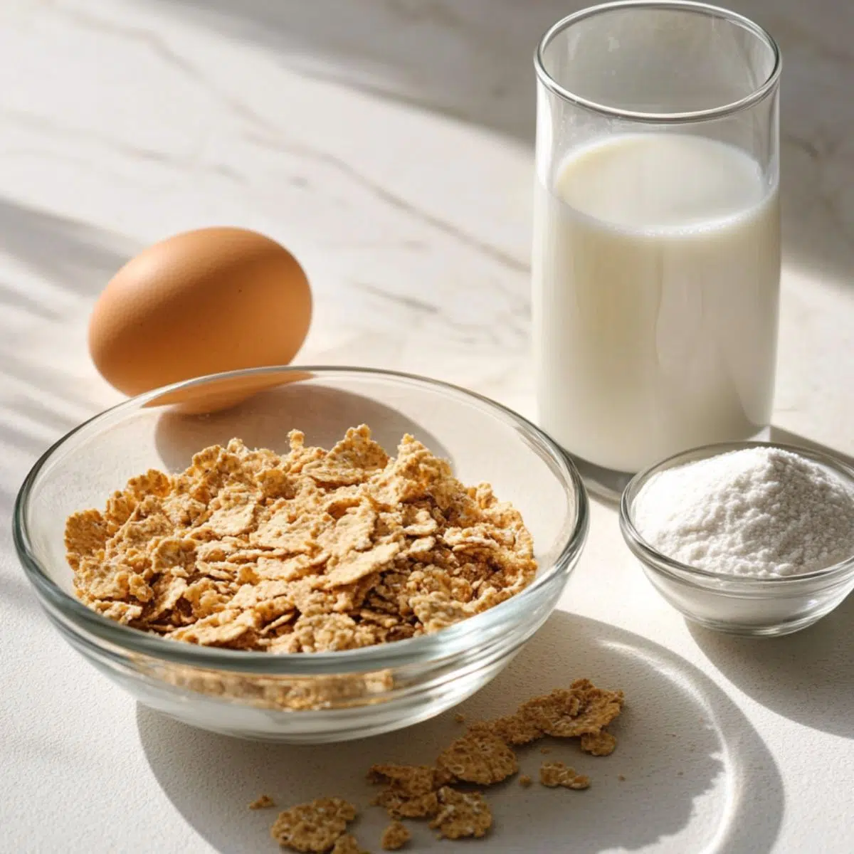 Ingredients laid out for making raisin bran muffins on a kitchen counter