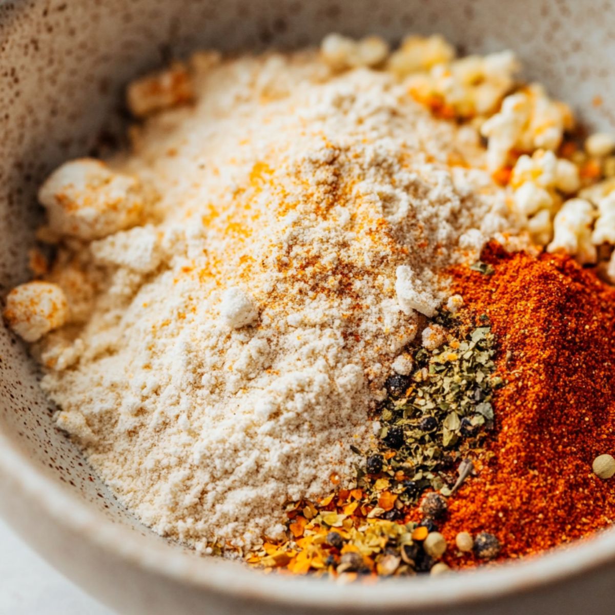 Mix flour with bold spices to create the crunchy, flavorful coating.