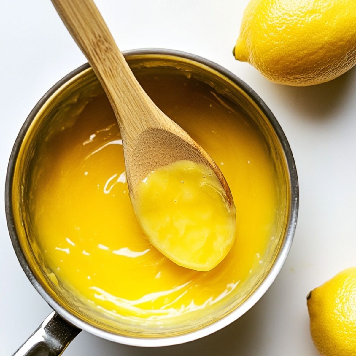 Stirring lemon curd over heat