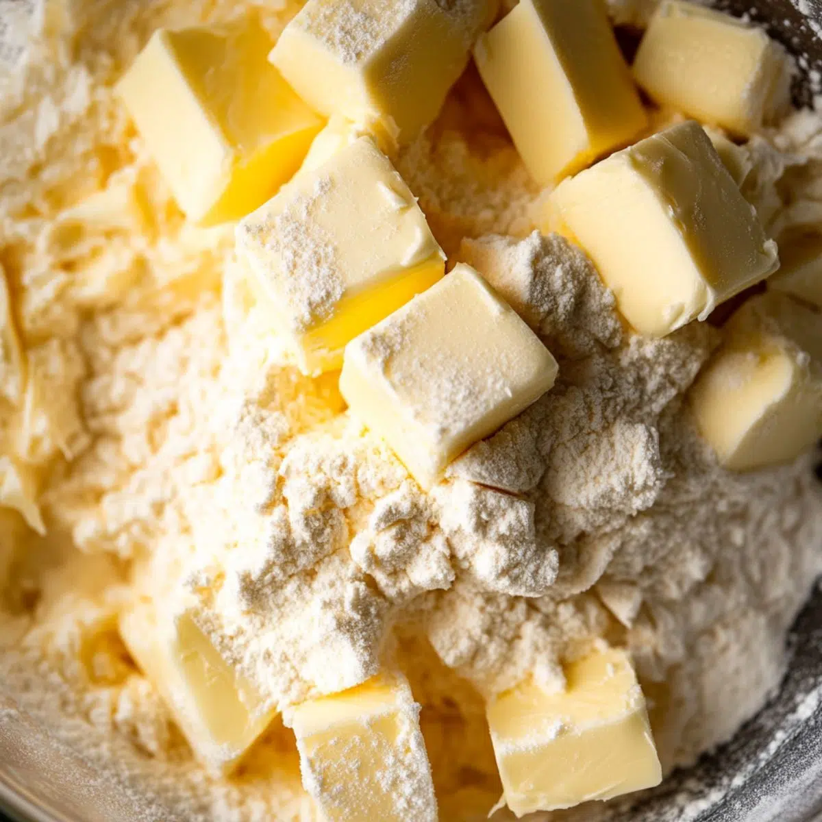 Whisk together dry ingredients and cut in the cold butter