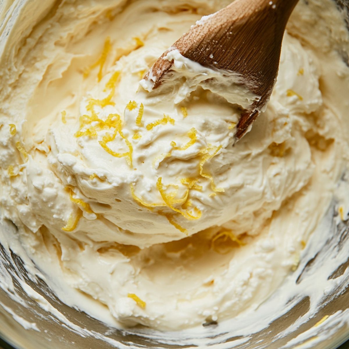 Lemon ricotta pancake batter in a mixing bowl