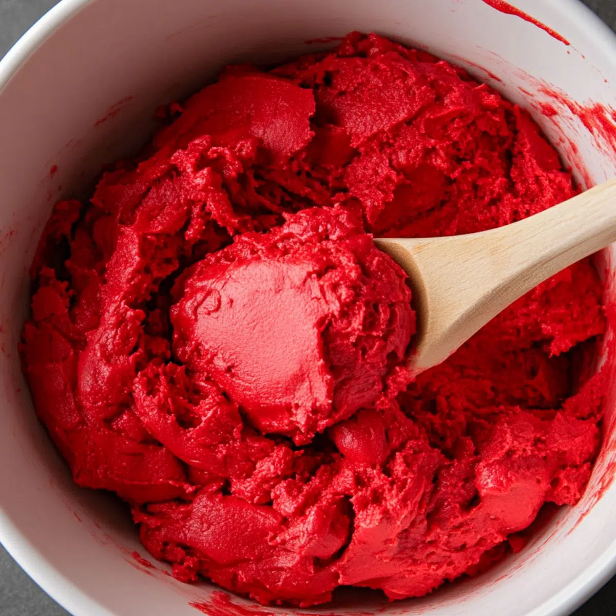Mixing butter, sugar, and cocoa powder in a bowl for cookie dough.