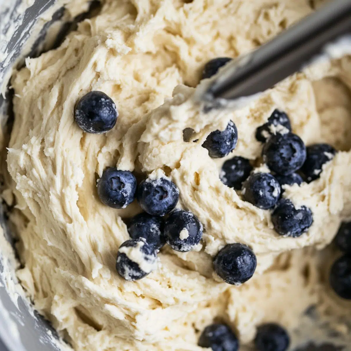 Blueberry biscuit dough just coming together in a bowl