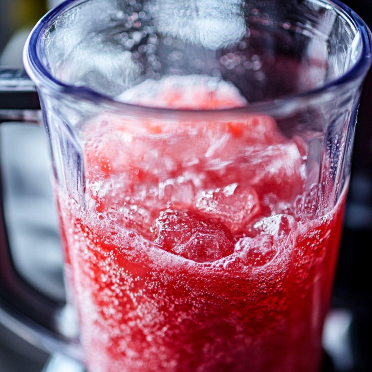 Blending hibiscus tea, lemon juice, and ice together in a blender
