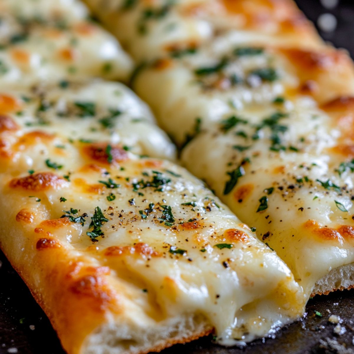 Topping keto breadsticks with cheese and garlic butter before final bake