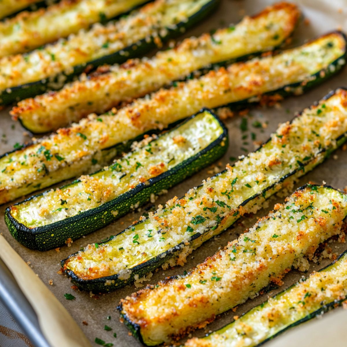 Baked parmesan zucchini fries straight from the oven.