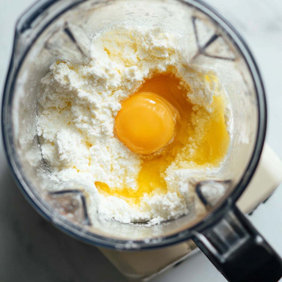 Blending cottage cheese and egg to a smooth batter