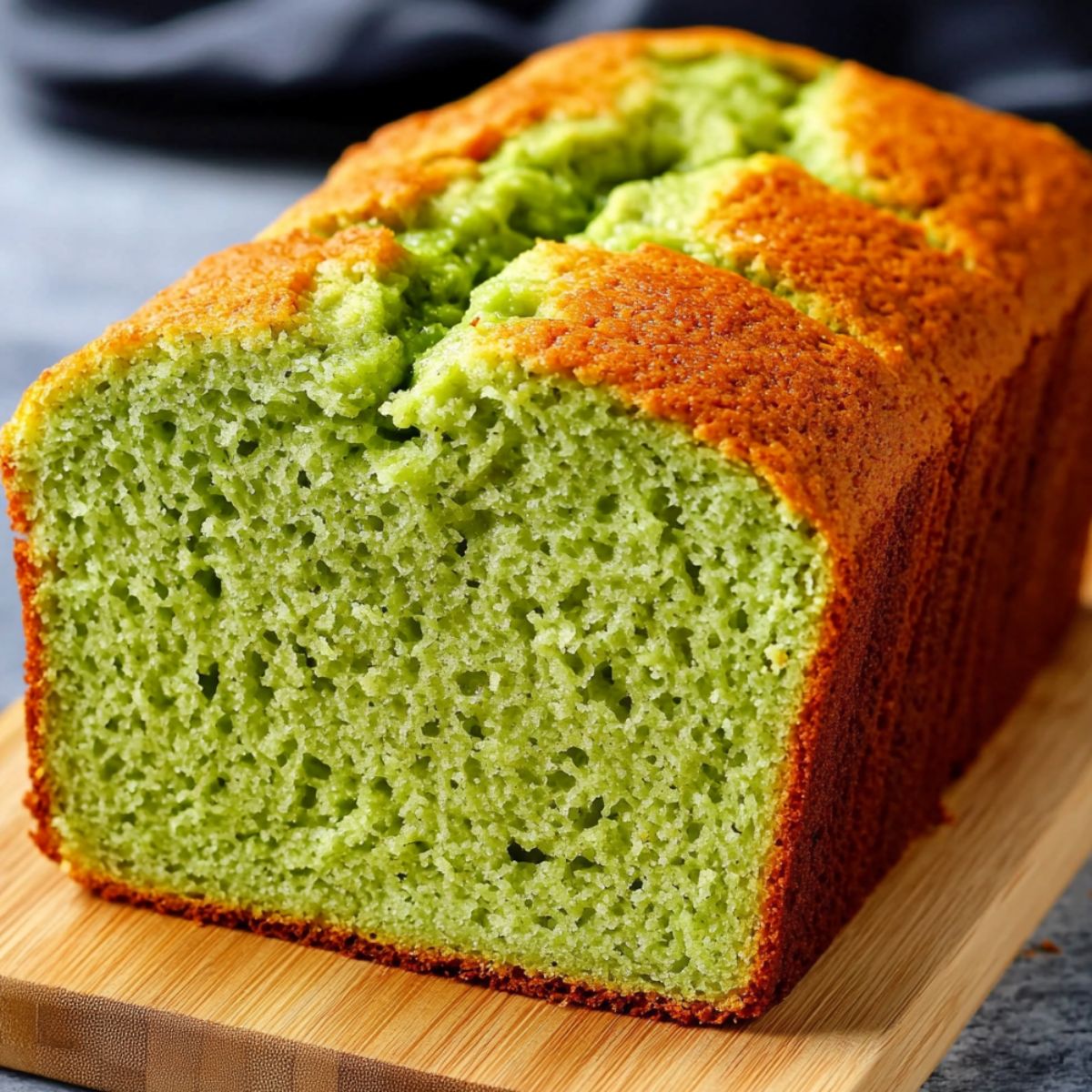 Sliced avocado bread cooling on a wooden cutting board