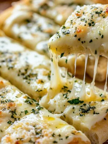 Homemade keto cheesy breadsticks with crispy edges and gooey cheese on top