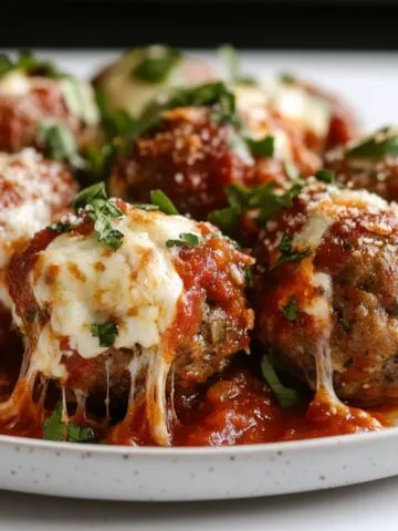 Stuffed Meatballs with Mozzarella Cheese served with marinara sauce