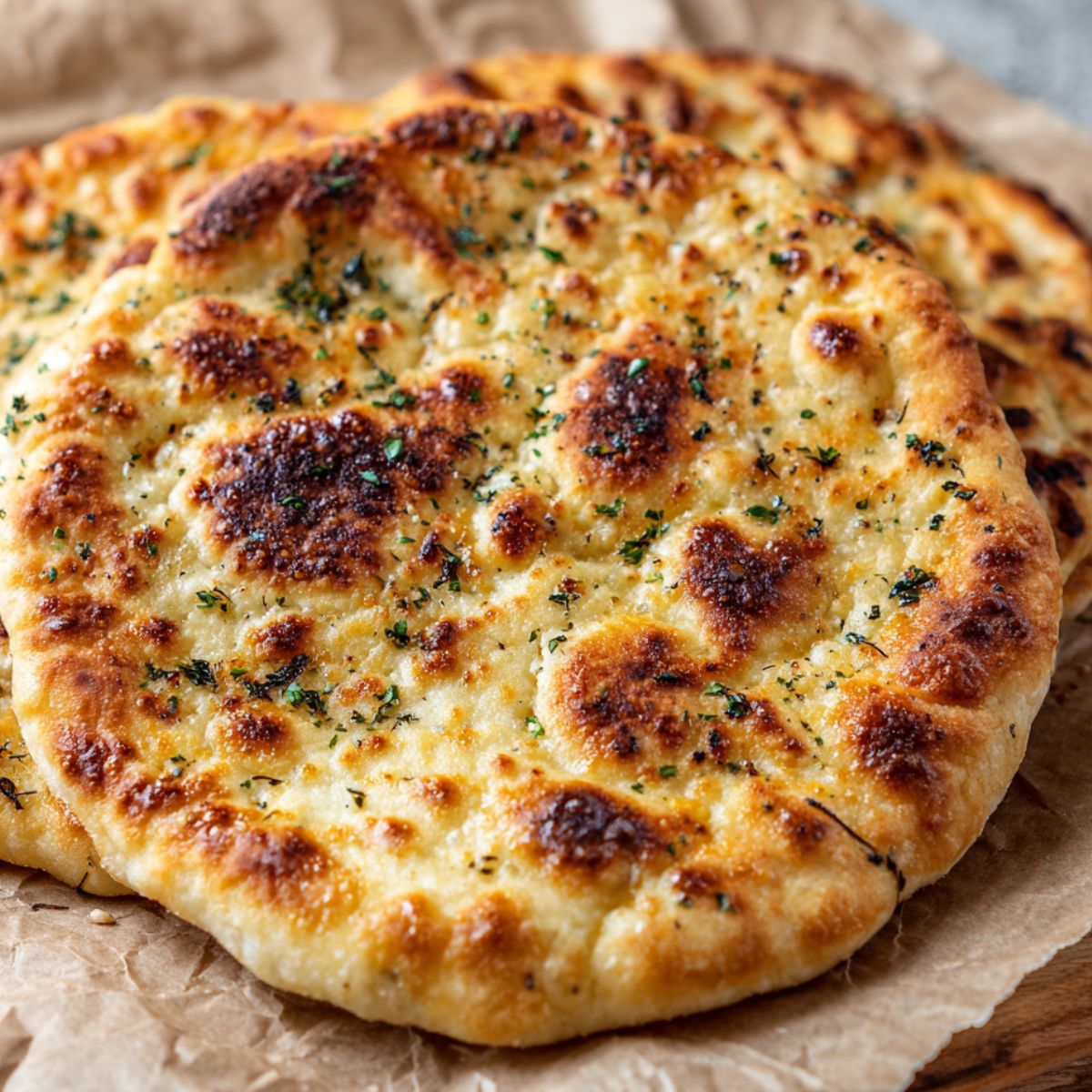 Homemade viral cottage cheese flatbread on parchment paper
