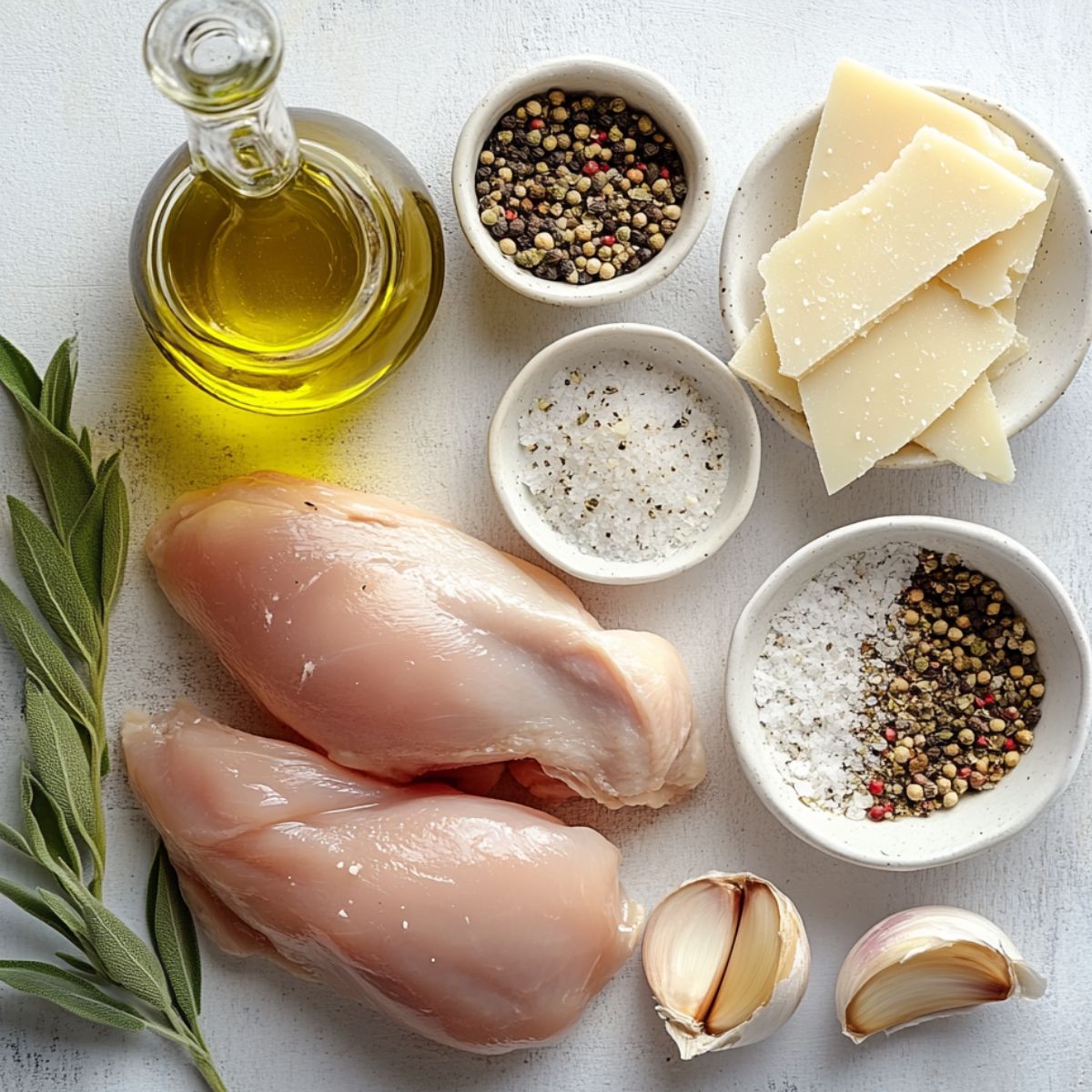 Ingredients for Garlic Parmesan Grilled Chicken on kitchen counter