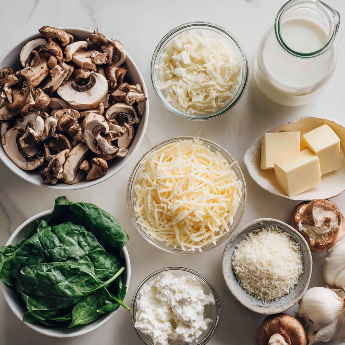 Lasagna ingredients laid out on a home kitchen counter