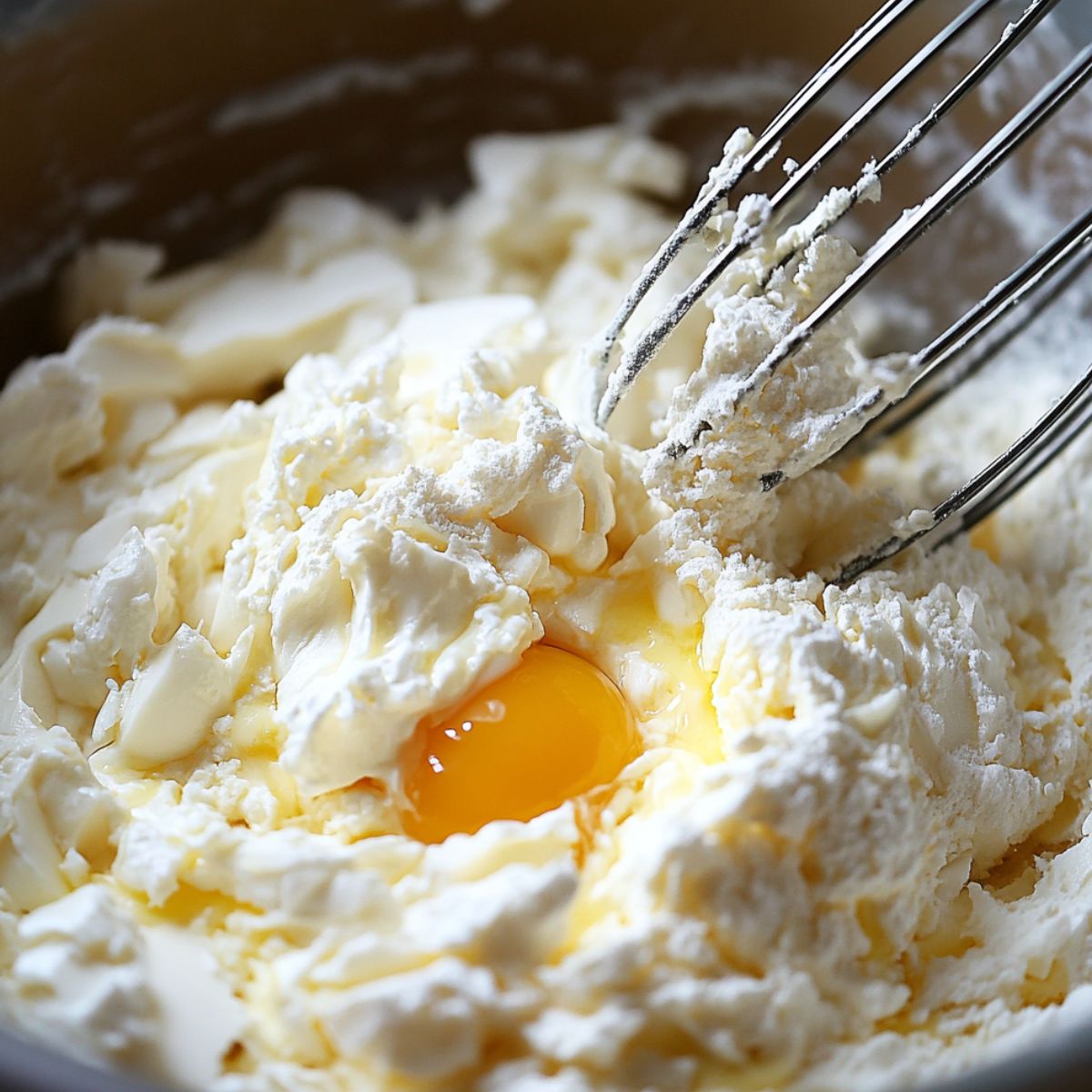 Mixing dough ingredients for keto cheesy breadsticks in a bowl