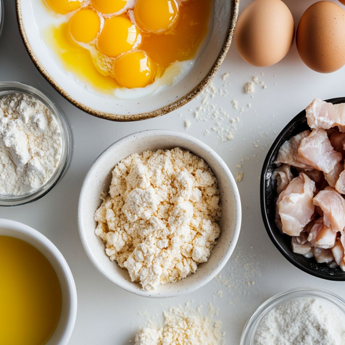 Preparing coating and sauce ingredients for keto bang bang chicken