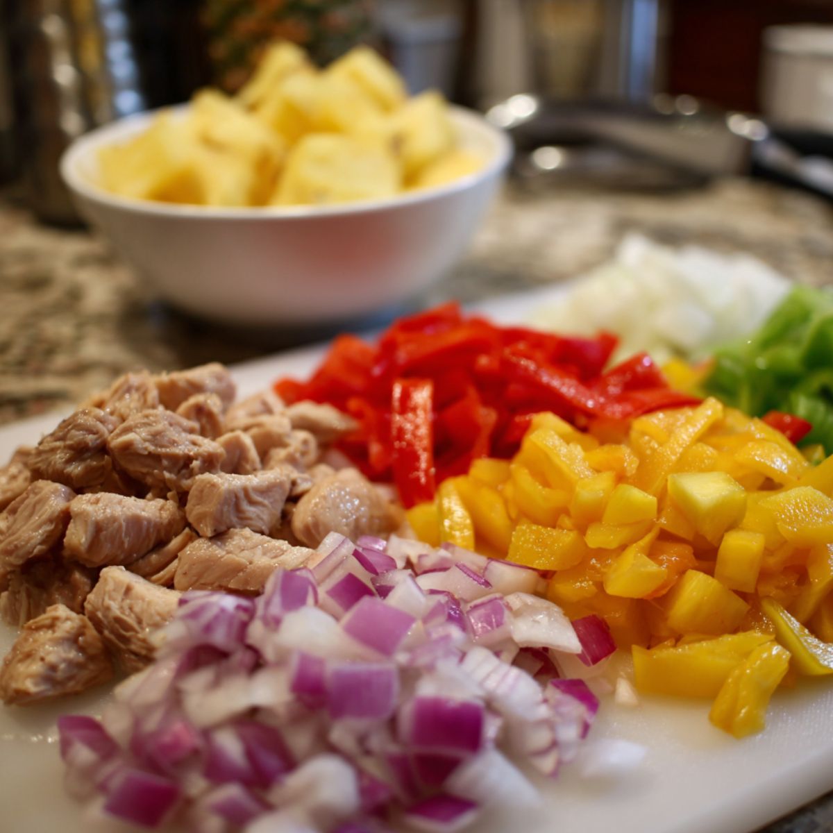 Prepped ingredients for Sweet Hawaiian Crockpot Chicken