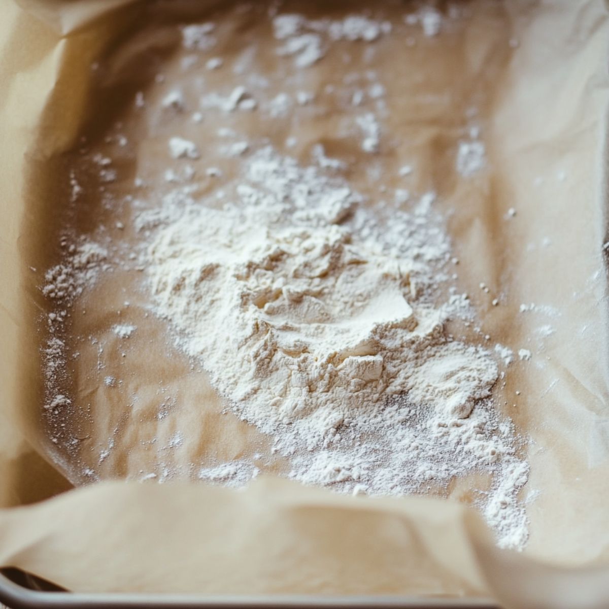 Flour being heat-treated on a baking sheet in a home cunter